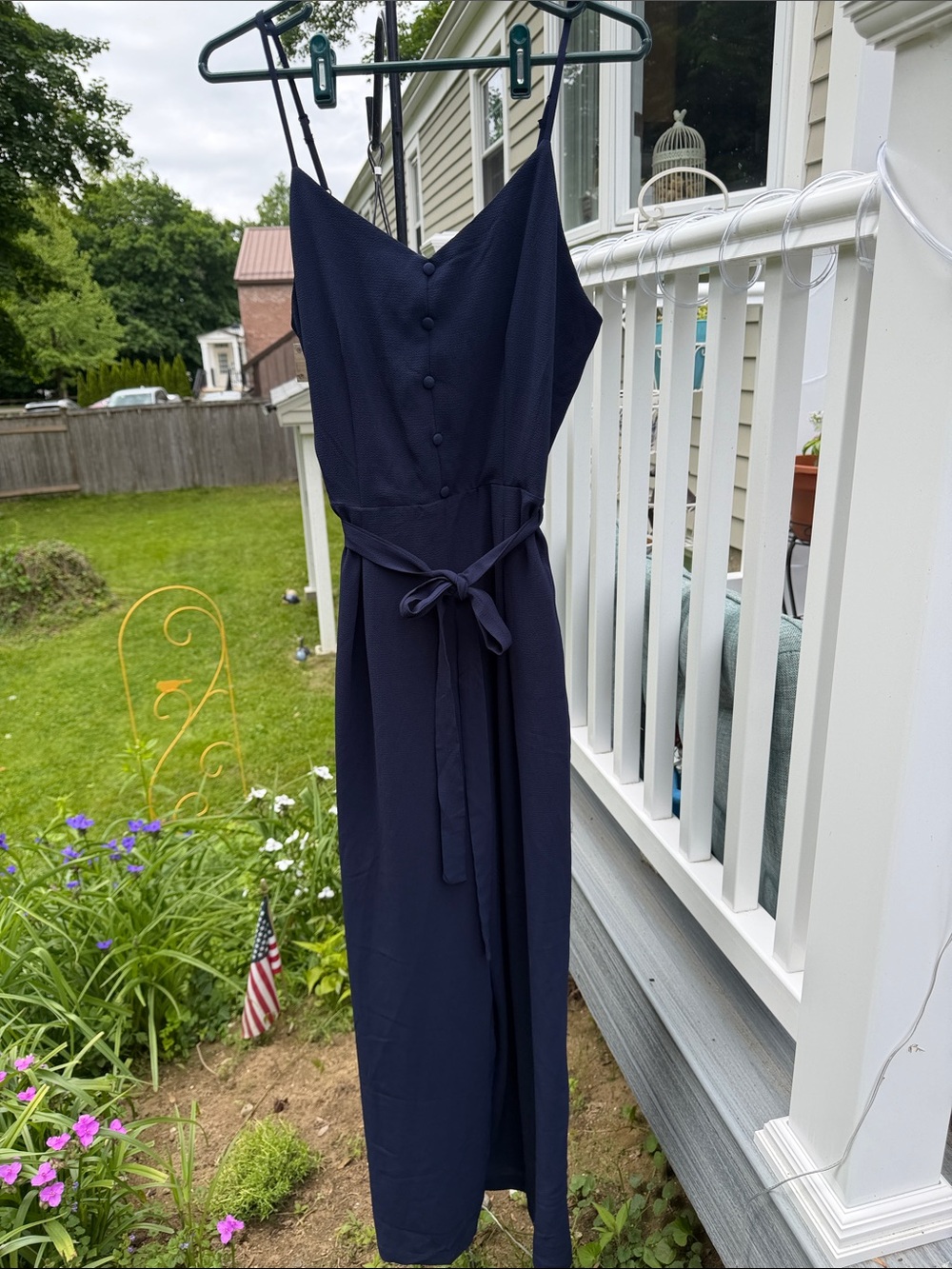Monteau Navy V-Neck Spaghetti Strap Jumpsuit with Waist Tie